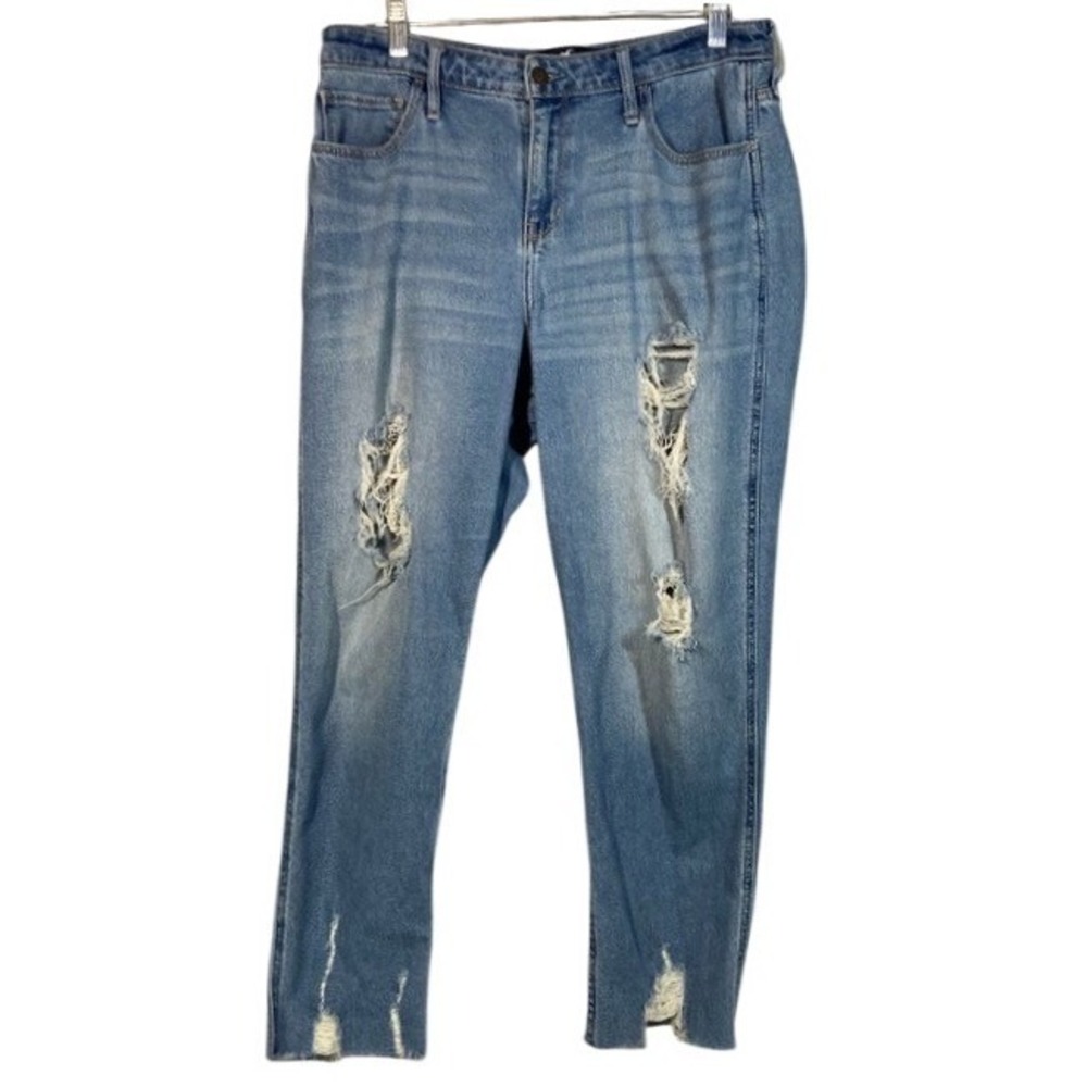 Hollister Jeans Women's 15R/ W32 High Rise Straight Distressed Light Wash Ankle